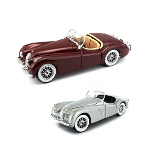 Автомодель металева 1:24 JAGUAR XK 120 (1951) 18-22018 (6шт) BBURAGO сірий та вишневий у коробці