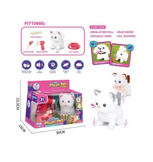 Улюбленець LK 006 C (36шт/2) “Котик” на батарейках звук рух лапками головою і хвостиком мисочка фен