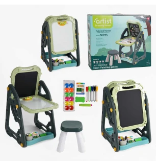 Мольберт дитячий 050-30 (10шт) 2 дошки для маркерів та крейди стільчик приладдя для малювання у коро