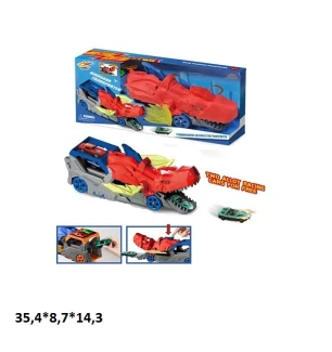 Трейлер-монстр паркінг LA-389 (24шт) динозавр з металева машинкою у коробці 35,4*8,7*14,3 см