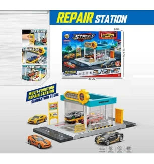 Автомайстерня MH 644 (48шт/2) металопластикова машинка 22 елементи аксесуари наліпки у коробці