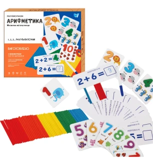 Математична гра C 60419 (60шт) "WToys" дерев'яні цифри картки з рівняннями рахунковий палички цифри 