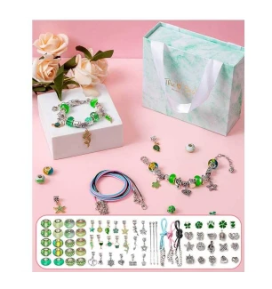 Набір прикрас DLS 1107 (100шт) "Зелений бокс" основи для браслетів намистини підвіски у коробці  