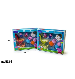 Герої Peppa Pig PP "Свинка Пепа" 552-3 (72шт/2) 2 види 4 шт у наборі візочок та сумочка у коробці 21