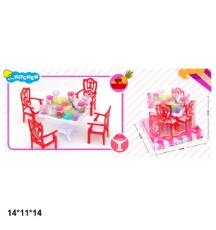 Меблі для ляльок типу "Барбі" 77-72 (144шт/2) їдальня під слюдою 14*11*14 см