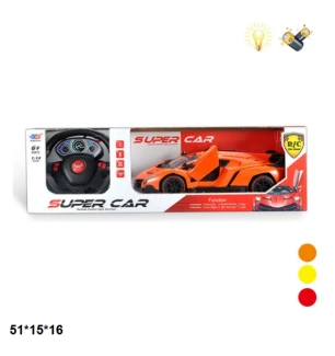 Машина легкова акумуляторна на р/к 3688-K14A (24шт) з пультом у вигляді керма світиться відкриваютьс