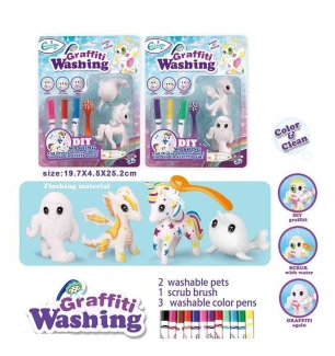 Набір для творчості 814 (128шт/2) 2 види 2 флоксові фігурки тварин 3 кольорові фломастери щіточка на