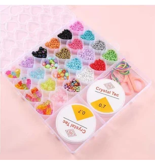Бісер дитячий 610-40 C (120шт) ліска ножиці нитки у боксі  