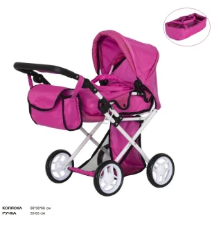 Коляска для ляльки CARRELLO UNICO 9346 HOT PINK (1шт) з сумкою металева у коробці 45*15*36,5 см