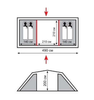 Намет 4-х місний Totem Hurone 4 (V2) TTT-025 (2шт) 2-х шарова з коридором 490*220*200 см у чихлі