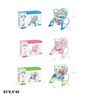 Дитячий шезлонг-гойдалка 555-36A/36B/36C (6шт) 0-18 кг вібрація музика світло 3 види у коробці 53*8,