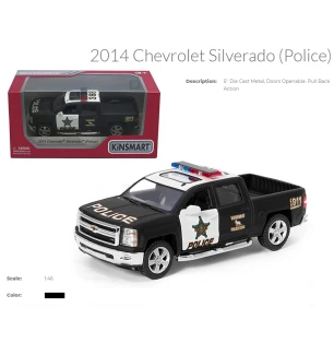 Модель машини KINSMART KT5381WP (96шт/4) CHEVROLET SILVERADO (2014) Police металева інерційна