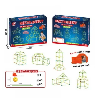 Намет-конструктор 136-8 A (24шт/2) 128 деталей люмінесцентні палички світиться у темряві ковдра у ко