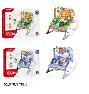 Дитячий шезлонг-гойдалка HE0653/HE0654 (6шт) 0-18 кг вібрація музика 2 види у коробці 51,5*8,5*38,5 